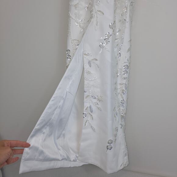 Milly Magnolia Embellished White/Silver Strapless Beaded Sequin Maxi Dress Sz 2 - Picture 3 of 14